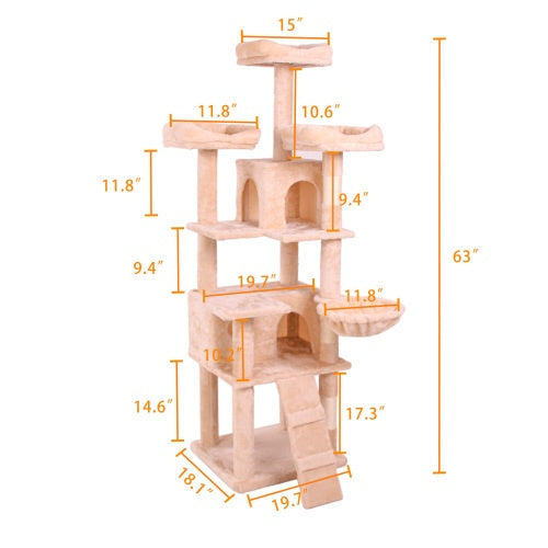 JMT-943626 Multi-Level Cat Climbing Frame with Plush Fabric and Stable Design