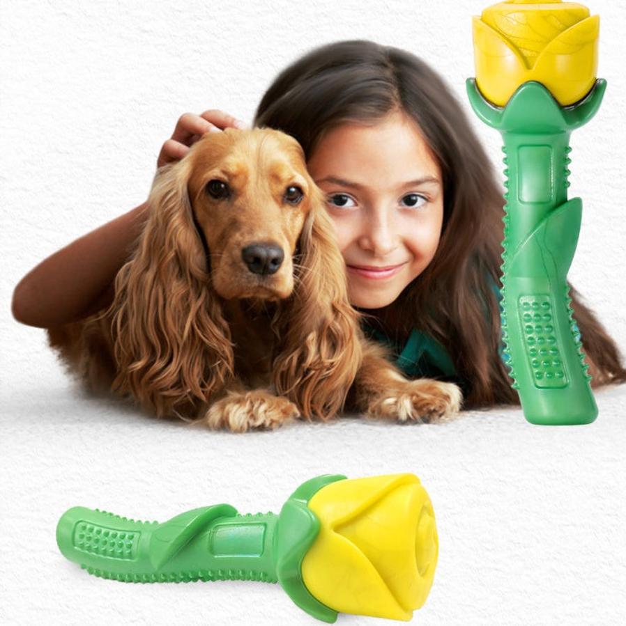 JMT-943754 Yellow Rose Dog Molar Stick - TPE Dog Teether for Dental Health