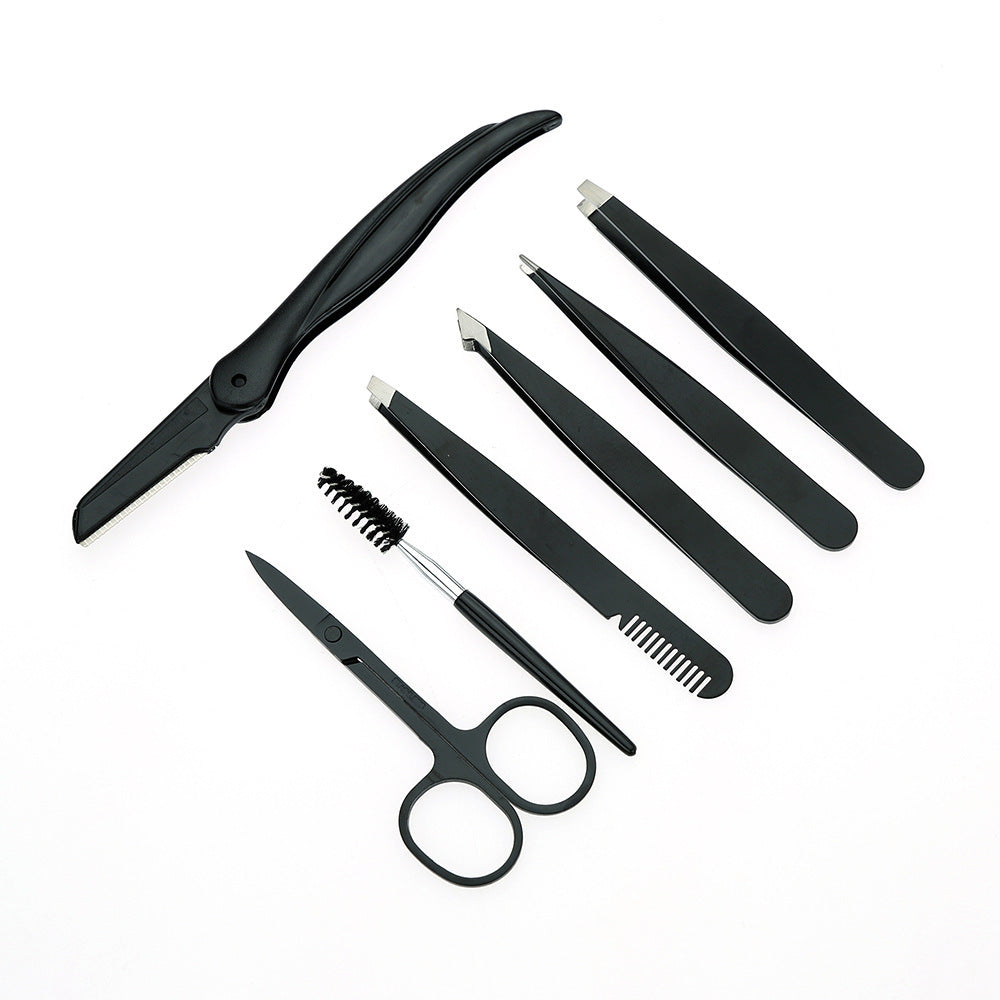 JMT-944010 Stainless Steel Black Tweezers Set for Precision Eyebrow Grooming and Nail Care
