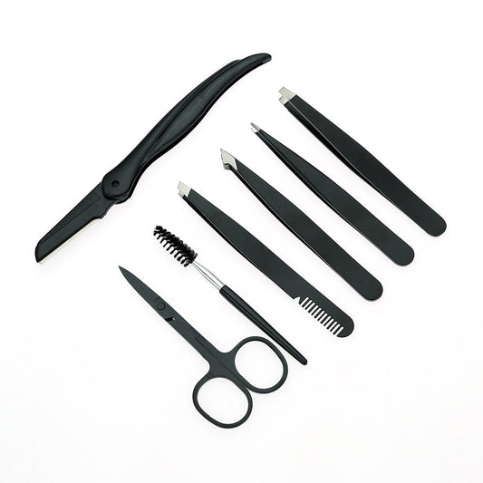 JMT-944010 Stainless Steel Black Tweezers Set for Precision Eyebrow Grooming and Nail Care