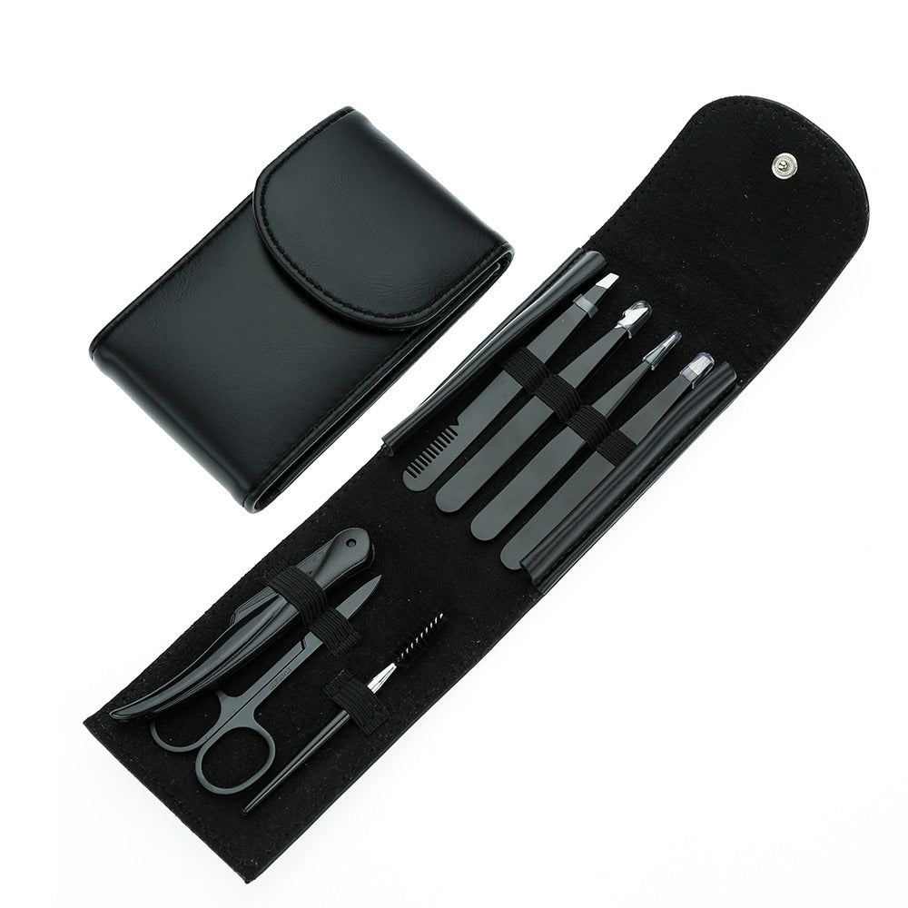 JMT-944010 Stainless Steel Black Tweezers Set for Precision Eyebrow Grooming and Nail Care