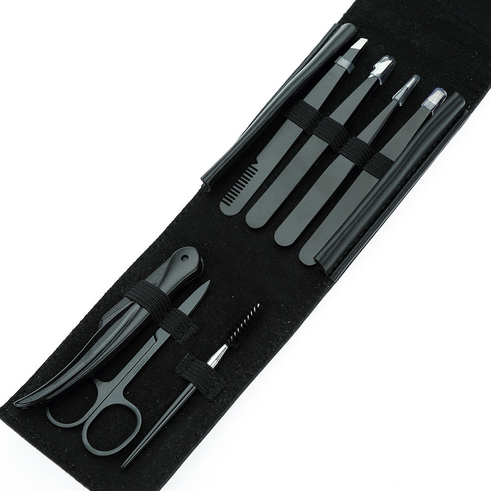 JMT-944010 Stainless Steel Black Tweezers Set for Precision Eyebrow Grooming and Nail Care