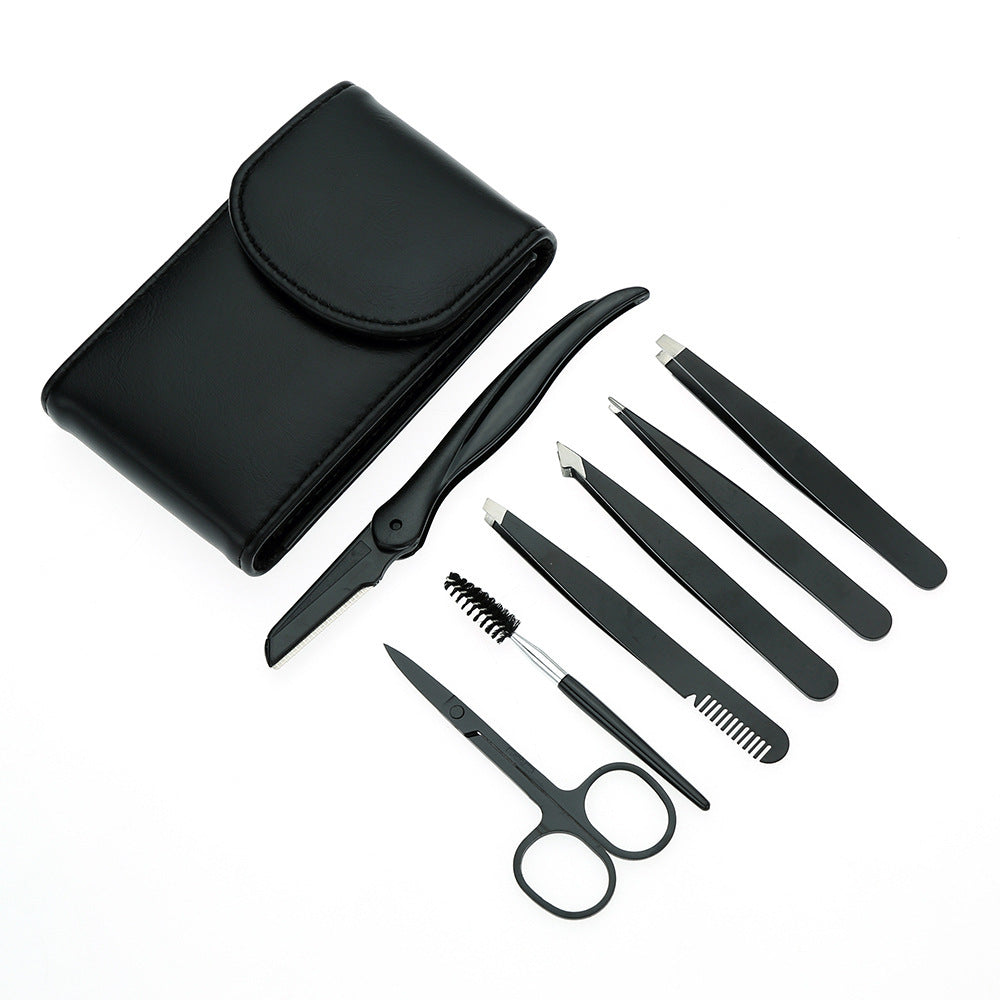 JMT-944010 Stainless Steel Black Tweezers Set for Precision Eyebrow Grooming and Nail Care