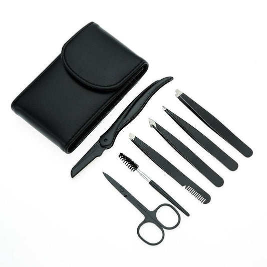 JMT-944010 Stainless Steel Black Tweezers Set for Precision Eyebrow Grooming and Nail Care