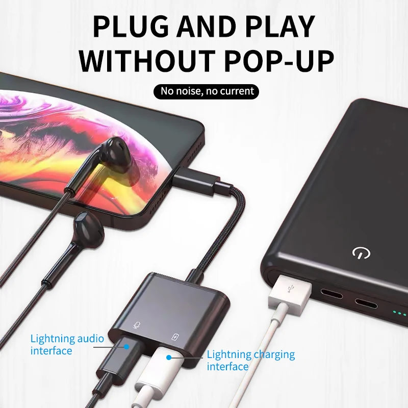 JMT-944266 2-in-1 Lightning Audio Adapter with Charging for iPhone - Headphone Jack Splitter