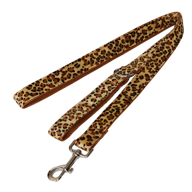 JMT-944266 Leopard Print Zinc Alloy Dog Collar and Leash Set with Bow Tie