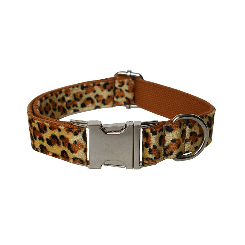 JMT-944266 Leopard Print Zinc Alloy Dog Collar and Leash Set with Bow Tie