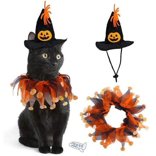 JMT-944394 Halloween Cat and Dog Costume Set with Witch Hat and Collar for Parties and Dress-Up