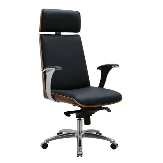 JMT-944522 High Back Ergonomic Conference Office Chair with Rocking Function and Natural Wood Accents