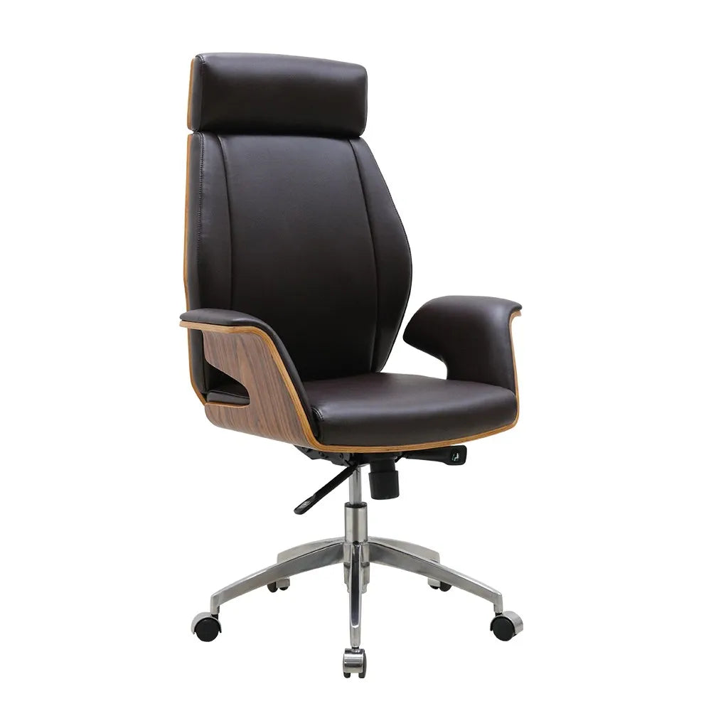 JMT-944522 High Back Ergonomic Conference Office Chair with Rocking Function and Natural Wood Accents