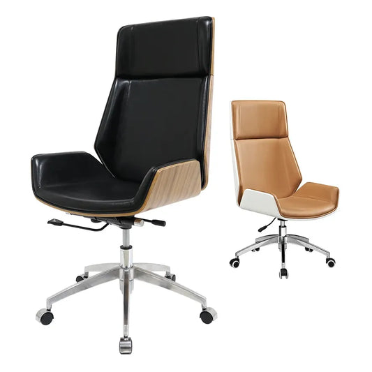 JMT-944522 High Back Ergonomic Conference Office Chair with Rocking Function and Natural Wood Accents
