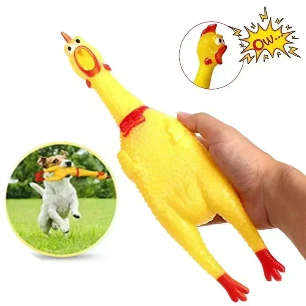 JMT-944586 Durable Yellow Rubber Squeaky Chicken Toy for Dogs - Fun Chew Toy in Various Sizes
