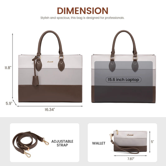 JMT-944586 Stylish Women's 15.6 Inch Laptop Tote Bag with Clutch Purse for Office and Work