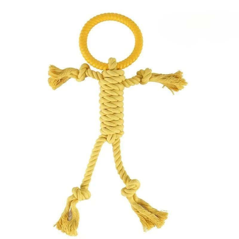 JMT-944906 Solid Color Cotton Rope Dog Chew Toy with Molar Ring - Tear-Resistant and Durable for Puppy Teeth Cleaning