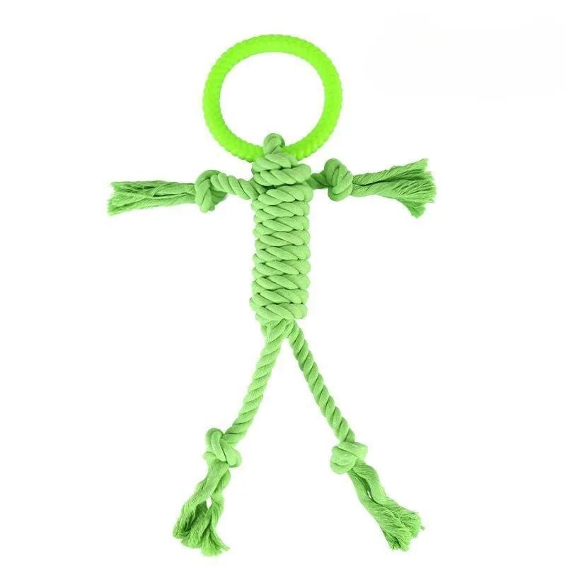 JMT-944906 Solid Color Cotton Rope Dog Chew Toy with Molar Ring - Tear-Resistant and Durable for Puppy Teeth Cleaning