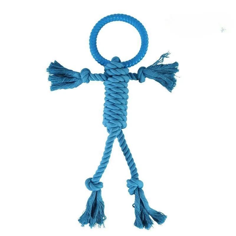JMT-944906 Solid Color Cotton Rope Dog Chew Toy with Molar Ring - Tear-Resistant and Durable for Puppy Teeth Cleaning