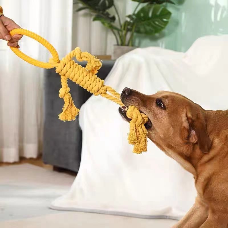 JMT-944906 Solid Color Cotton Rope Dog Chew Toy with Molar Ring - Tear-Resistant and Durable for Puppy Teeth Cleaning