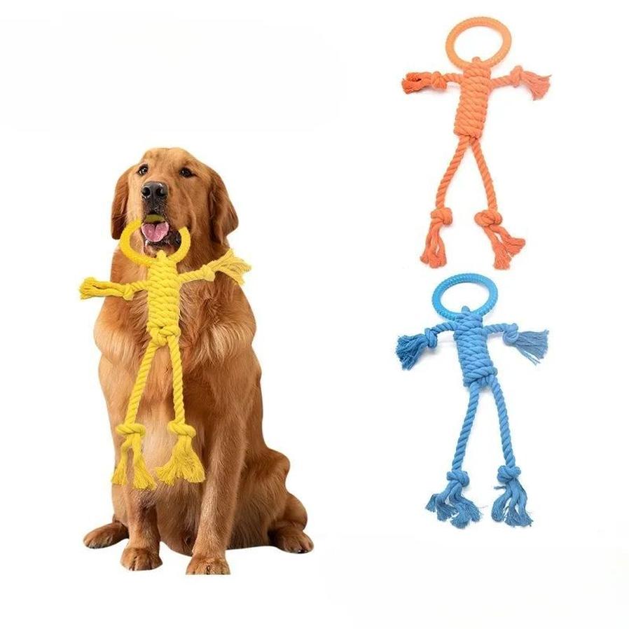 JMT-944906 Solid Color Cotton Rope Dog Chew Toy with Molar Ring - Tear-Resistant and Durable for Puppy Teeth Cleaning