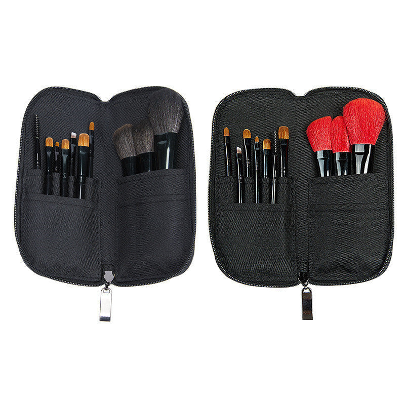 JMT-945034 10-Piece Yellow Wolf Hair Makeup Brush Set with Natural Wood Handles