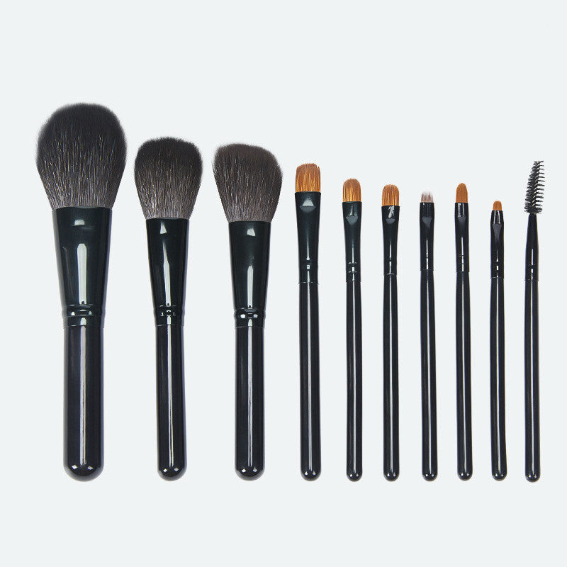 JMT-945034 10-Piece Yellow Wolf Hair Makeup Brush Set with Natural Wood Handles