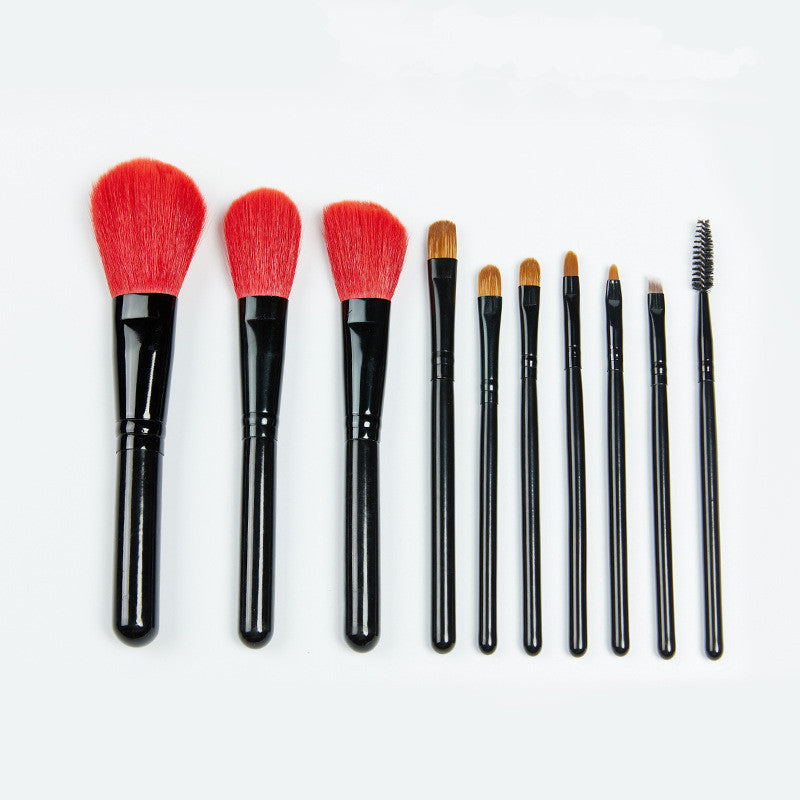 JMT-945034 10-Piece Yellow Wolf Hair Makeup Brush Set with Natural Wood Handles