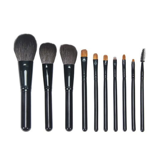 JMT-945034 10-Piece Yellow Wolf Hair Makeup Brush Set with Natural Wood Handles