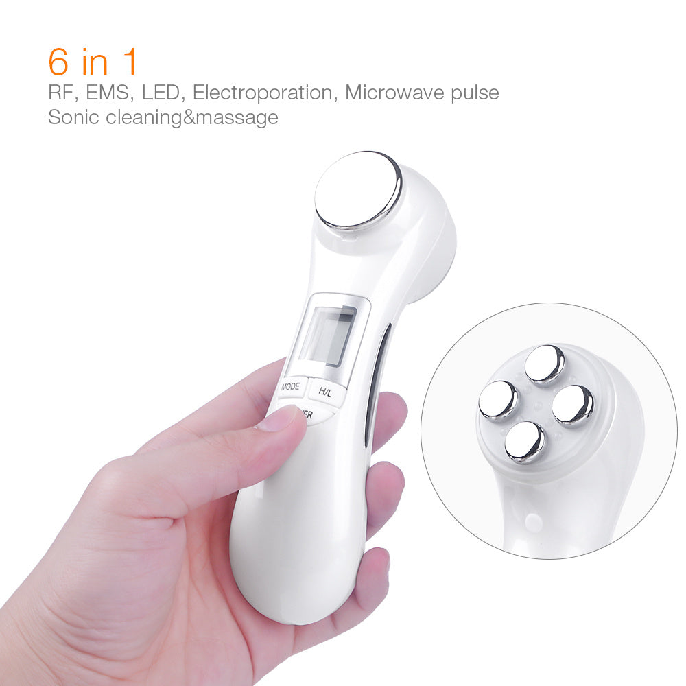JMT-945162 6-in-1 Ultrasonic Vibration Face-Lift Massager with RF, EMS, Ultrasonic Massage, LED Light Therapy, and Electroporation