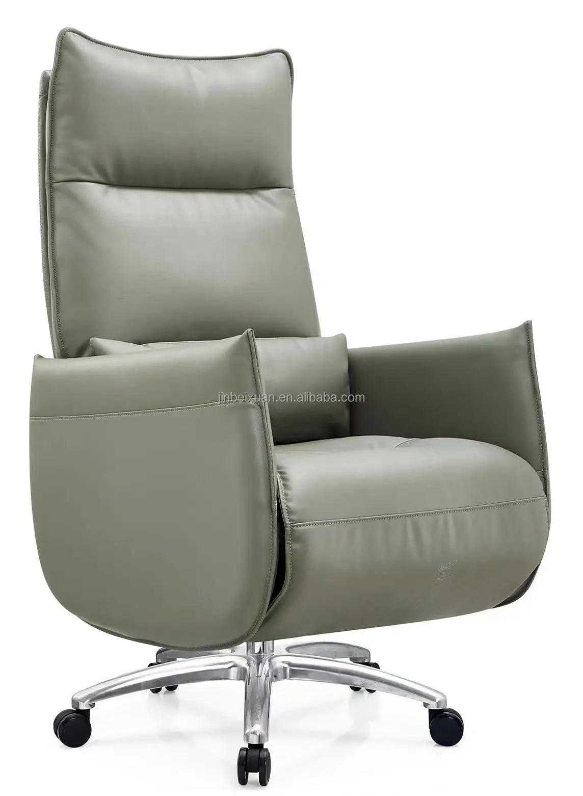 JMT-945674 Modern Adjustable Office Chair with Rotating Recline and Aluminium Base in Black PU Leather