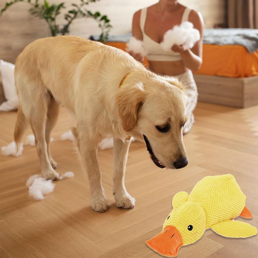 JMT-945738 Interactive Plush Dog Duck Toy for All Breeds - Squeaky, No-Stuffing Design for Chewing and Playing