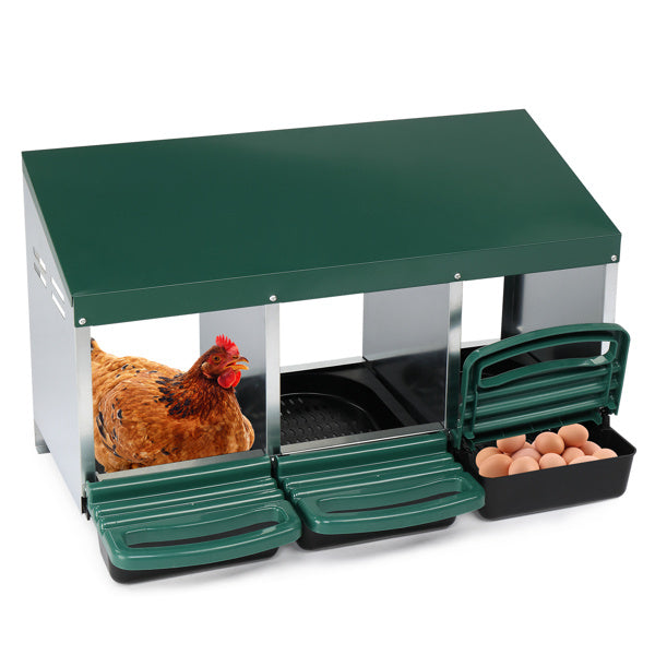 JMT-945930 3-Compartment Poultry Nesting Box for Chickens, Ducks, and Other Birds - Durable Steel and Plastic Construction, Easy Assembly