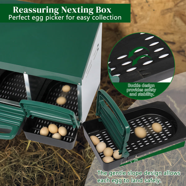 JMT-945930 3-Compartment Poultry Nesting Box for Chickens, Ducks, and Other Birds - Durable Steel and Plastic Construction, Easy Assembly