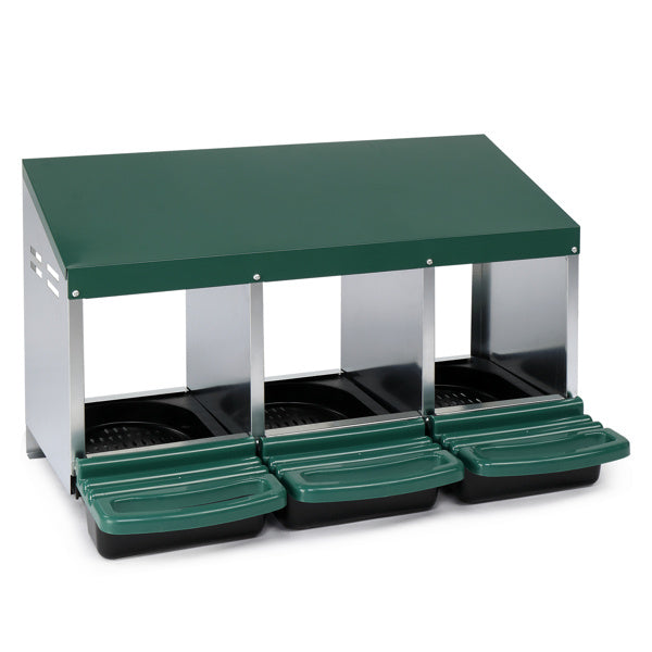 JMT-945930 3-Compartment Poultry Nesting Box for Chickens, Ducks, and Other Birds - Durable Steel and Plastic Construction, Easy Assembly