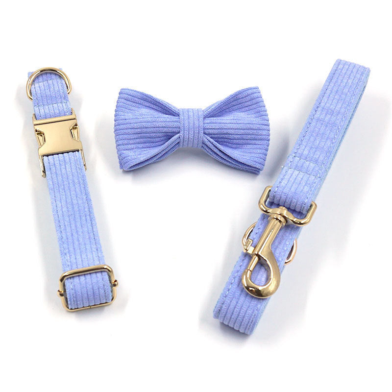 JMT-946570 Violet Velvet Corduroy Pet Bow Collar and Leash Set