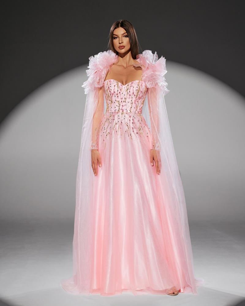 JMT-947146 Elegant Pink Evening Gown for Women - Classic A-Line Design, Perfect for Formal Occasions
