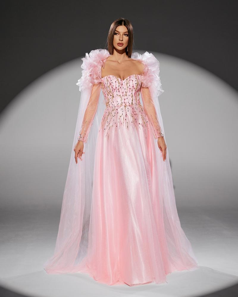 JMT-947146 Elegant Pink Evening Gown for Women - Classic A-Line Design, Perfect for Formal Occasions