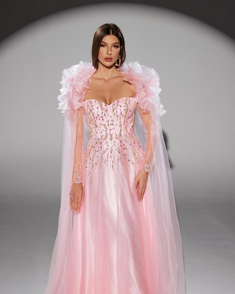 JMT-947146 Elegant Pink Evening Gown for Women - Classic A-Line Design, Perfect for Formal Occasions