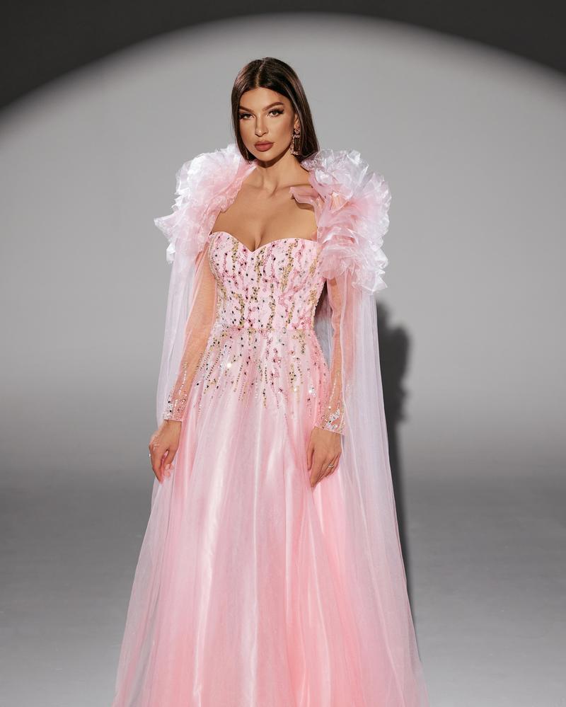 JMT-947146 Elegant Pink Evening Gown for Women - Classic A-Line Design, Perfect for Formal Occasions