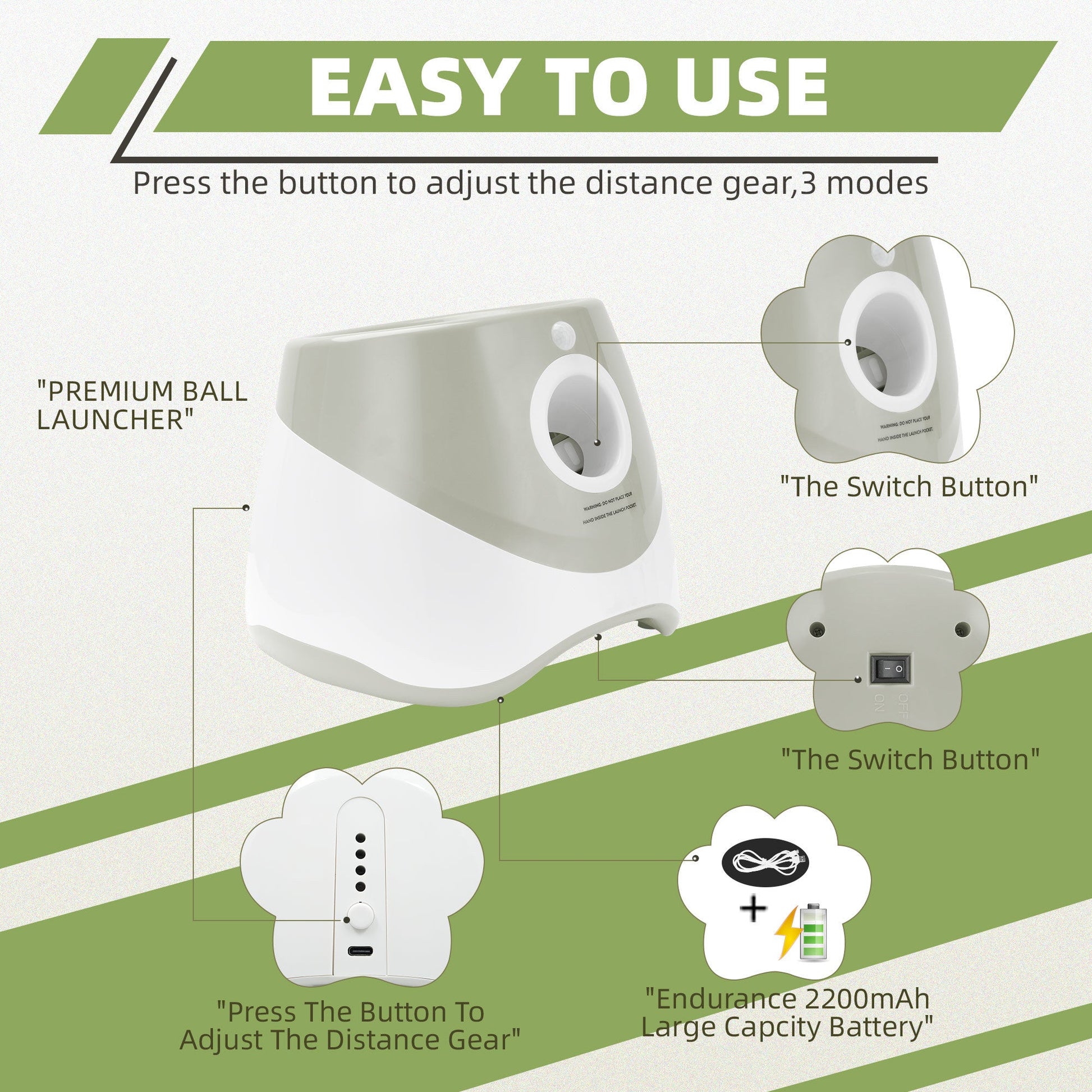 JMT-947210 Self-Pickup Automatic Dog Ball Launcher for Small to Medium Dogs – Interactive Indoor/Outdoor Toy with 3 Launching Ranges, 6 Chewable Mini Tennis Balls Included