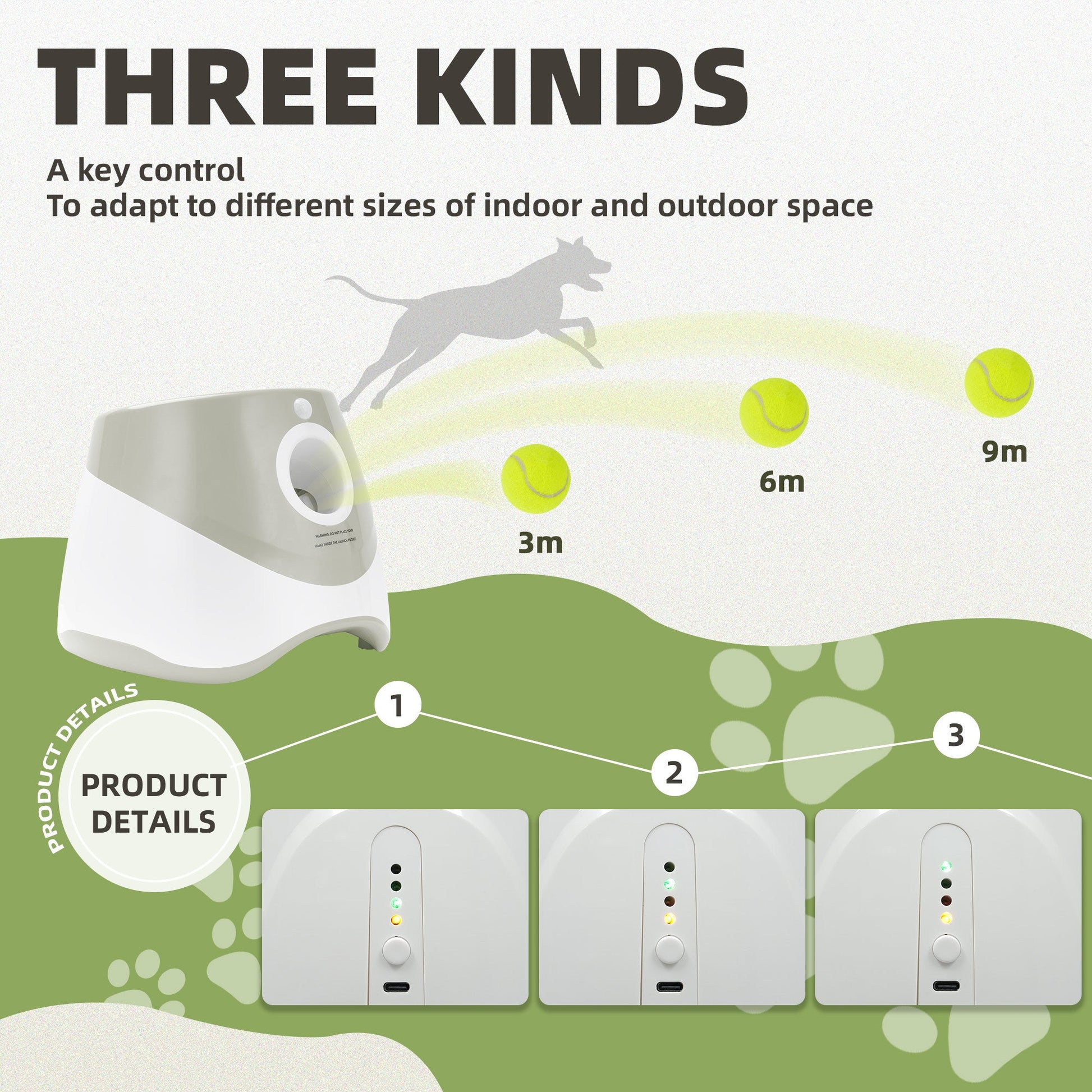 JMT-947210 Self-Pickup Automatic Dog Ball Launcher for Small to Medium Dogs – Interactive Indoor/Outdoor Toy with 3 Launching Ranges, 6 Chewable Mini Tennis Balls Included