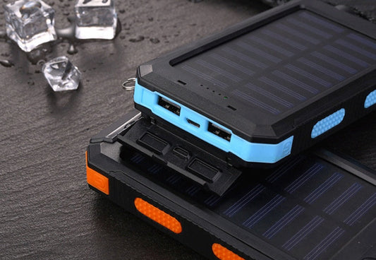 JMT-947402 Solar Power Bank with Dual Headlight, Polymer Lithium Battery, 5V-2A Output, Rechargeable for iPad, iPhone, Android and More