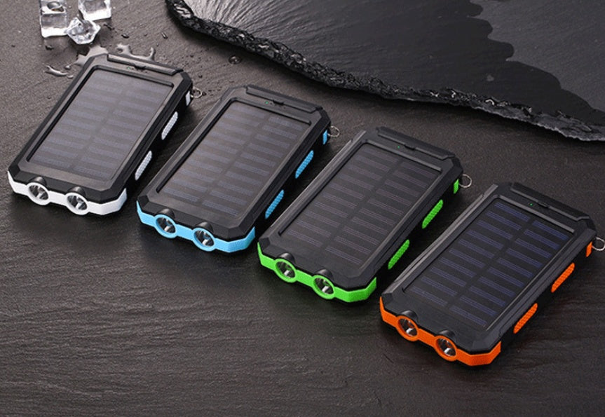 JMT-947402 Solar Power Bank with Dual Headlight, Polymer Lithium Battery, 5V-2A Output, Rechargeable for iPad, iPhone, Android and More