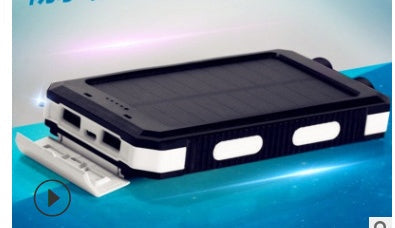 JMT-947402 Solar Power Bank with Dual Headlight, Polymer Lithium Battery, 5V-2A Output, Rechargeable for iPad, iPhone, Android and More