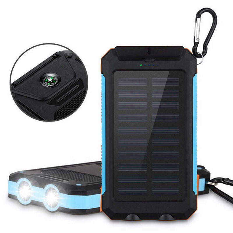 JMT-947402 Solar Power Bank with Dual Headlight, Polymer Lithium Battery, 5V-2A Output, Rechargeable for iPad, iPhone, Android and More