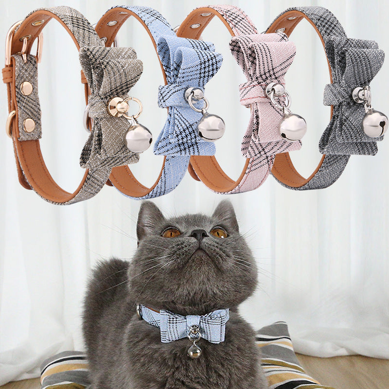 JMT-947722 Diagonal Striped Cat Collar in Blue, Black, Pink, and Apricot with Bell - Free Size, Polyester Material