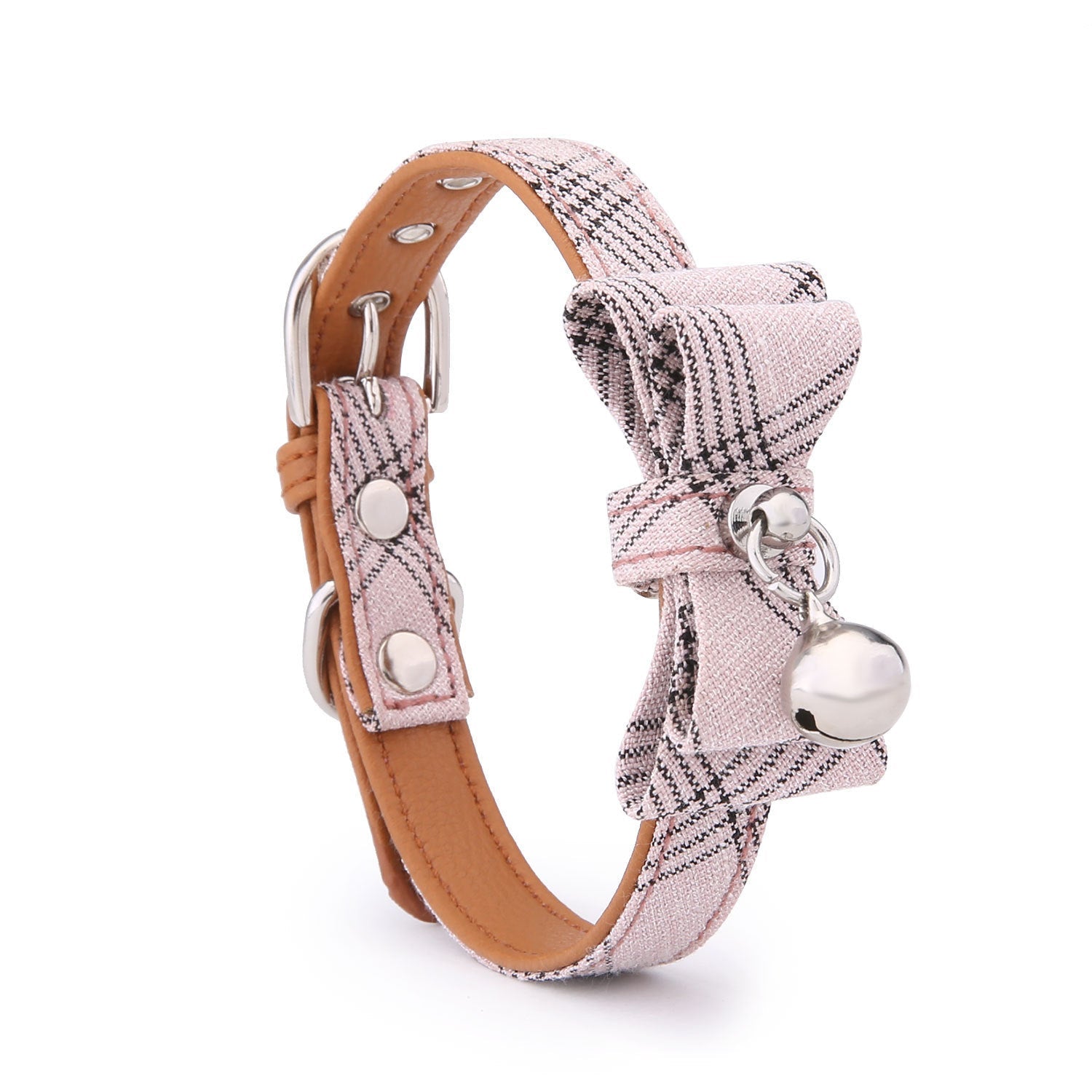 JMT-947722 Diagonal Striped Cat Collar in Blue, Black, Pink, and Apricot with Bell - Free Size, Polyester Material
