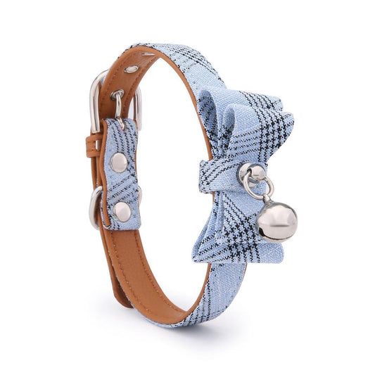 JMT-947722 Diagonal Striped Cat Collar in Blue, Black, Pink, and Apricot with Bell - Free Size, Polyester Material