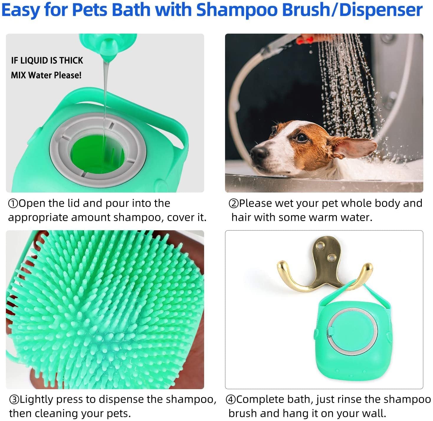 JMT-948042 Soft Silicone 2-in-1 Scrubber Dispenser with Massaging Brush for Dogs and Cats