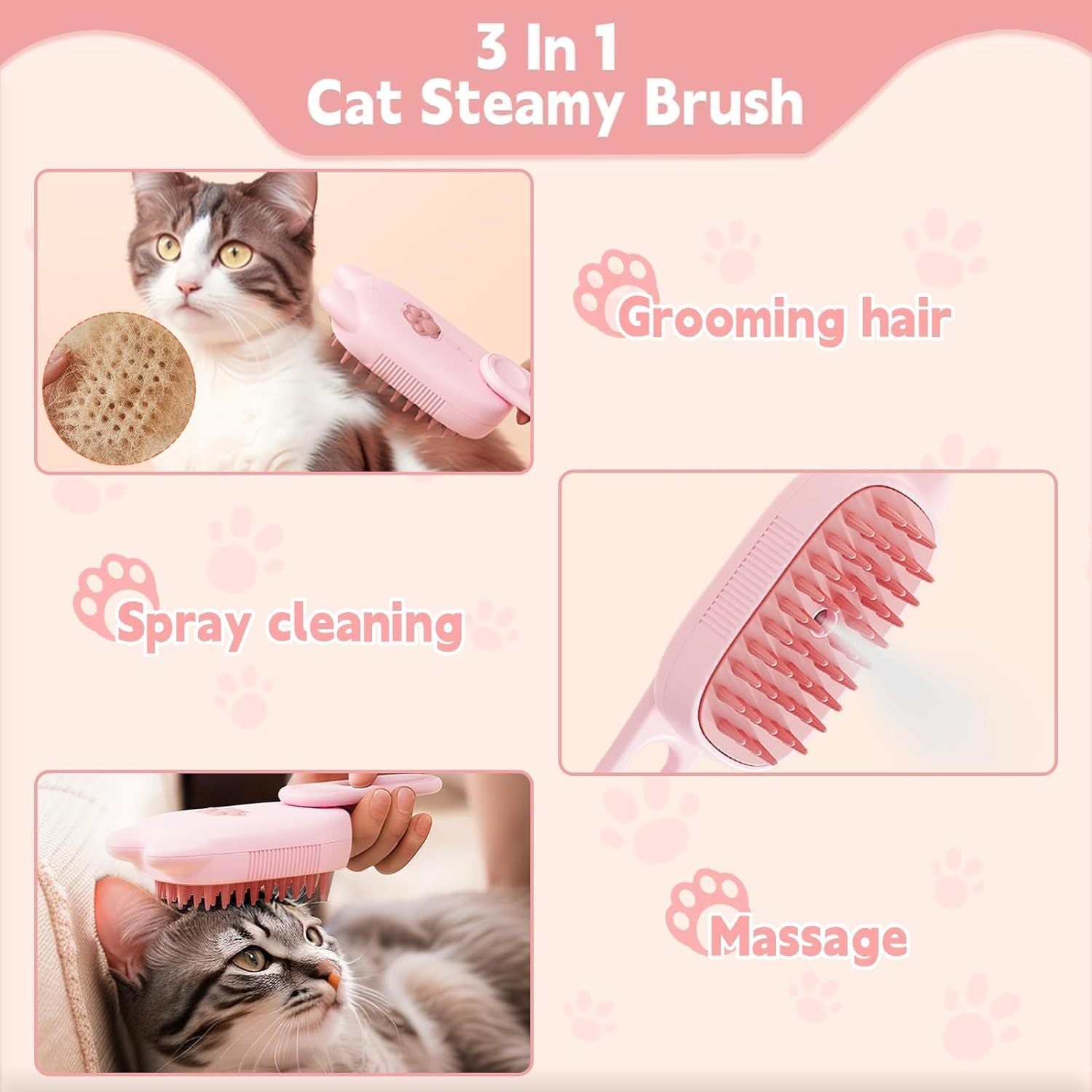 JMT-948298 3-in-1 Pet Steam Brush for Dogs and Cats - Shedding, Massage, and Grooming Tool