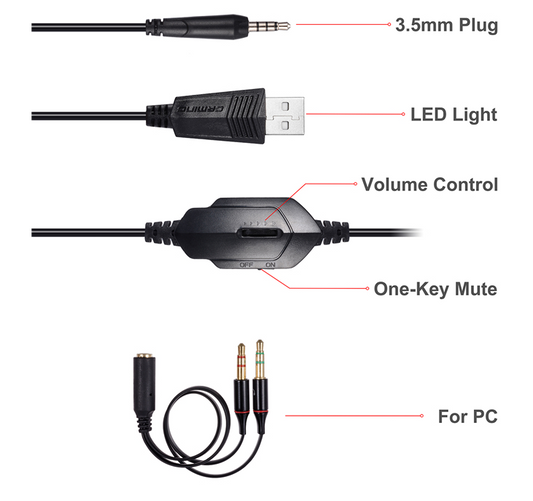 JMT-948298 Luminous Wired Gaming Headset with Microphone for Immersive Audio Experience