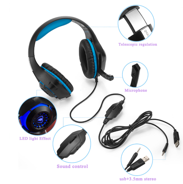 JMT-948298 Luminous Wired Gaming Headset with Microphone for Immersive Audio Experience